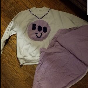 White and Purple Boo Sweatshirt and skirt costume cheerleading Halloween med L